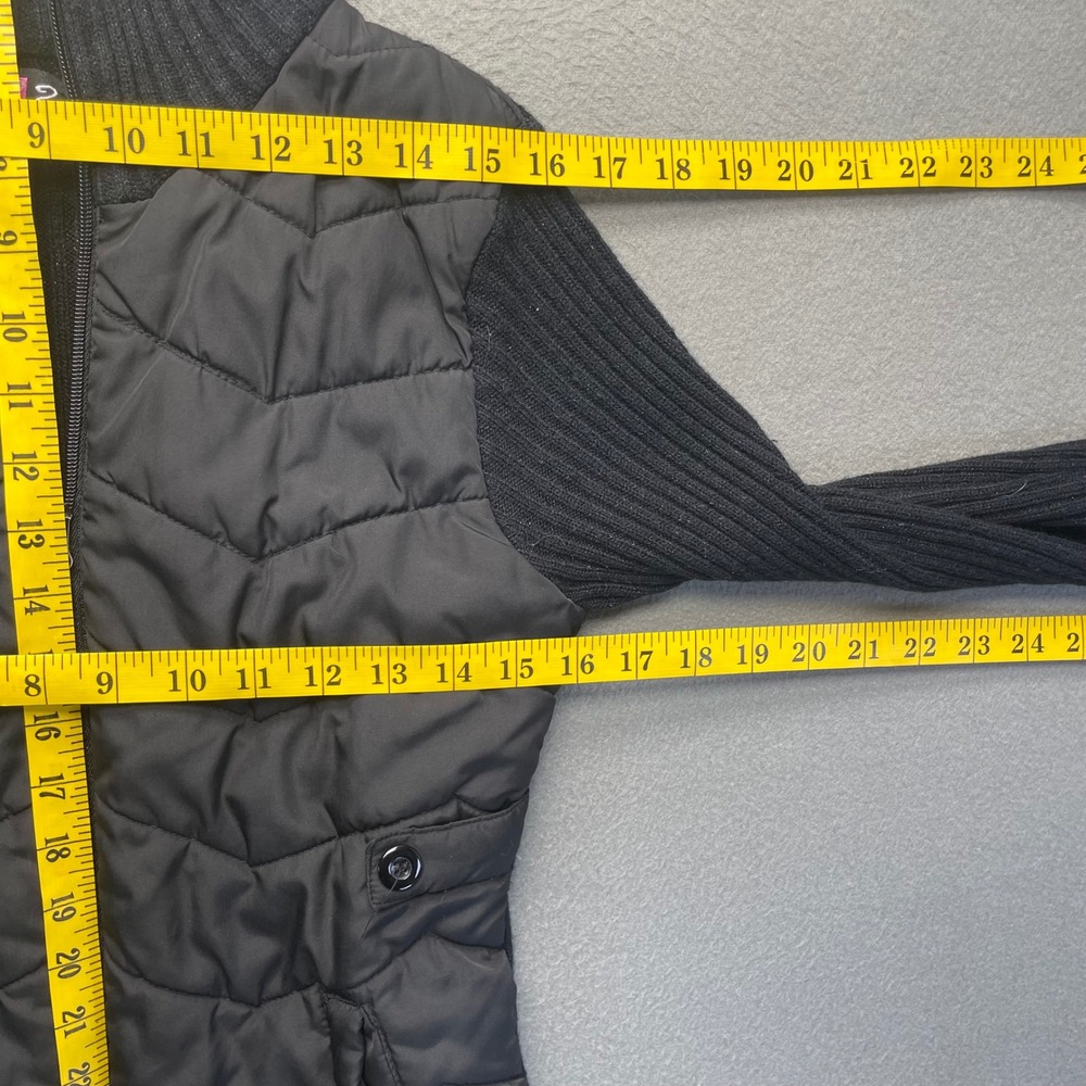 Say What Women Jacket Black Quilted Puffer Ribbed Knit Medium Hybrid Zip Up - Picture 9 of 11